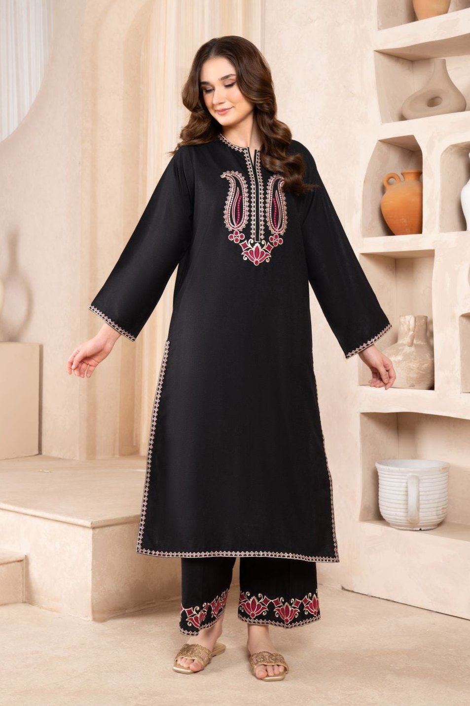 LAZULI - 2PC LINEN EMBROIDERED SHIRT WITH KHADDAR EMBROIDERED TROUSER - HZG1838