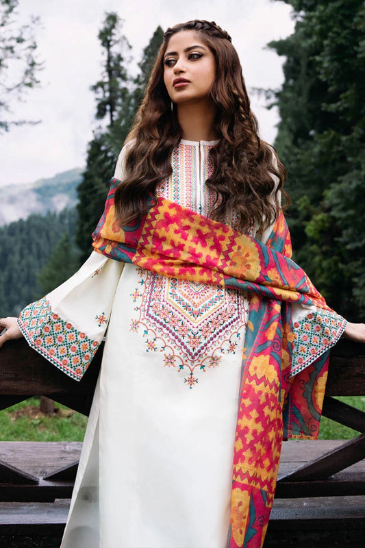 SAPPHIRE - 3PC DHANAK EMBROIDERED SHIRT WITH TWILL PRINTED SHAWL AND TROUSER - HML1897