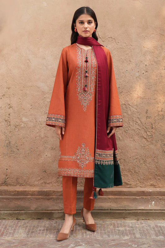 JAZMIN-3PC LINENEMBROIDERED SHIRT WITH MONARK PRINTED DUPATTA & TROUSER-UR-2575