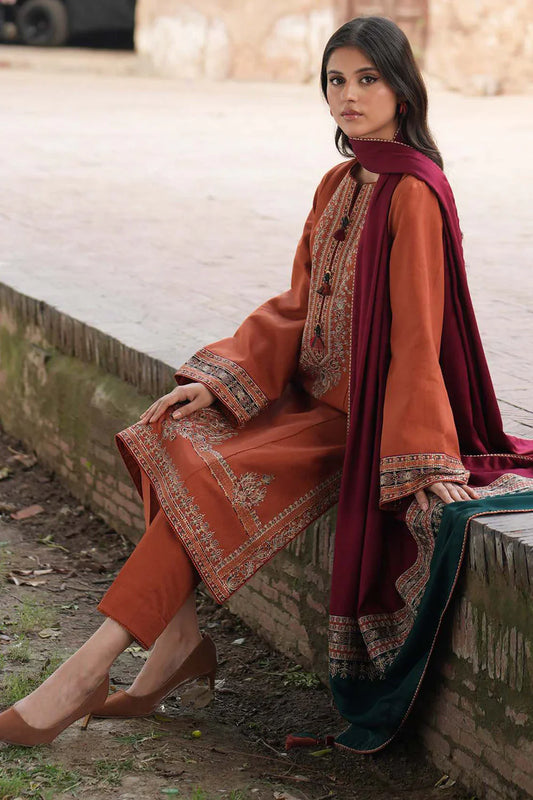 JAZMIN-3PC LINENEMBROIDERED SHIRT WITH MONARK PRINTED DUPATTA & TROUSER-UR-2575