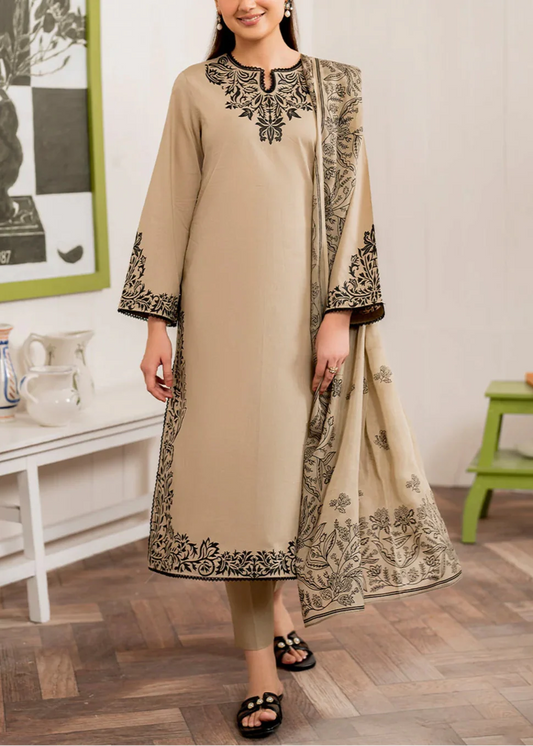 Grace S885-Embroidered 3pc dhanakDress with Printed Munar Dupatta.